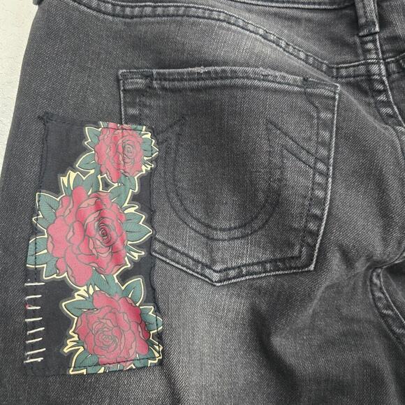 True Religion Halle Mid-Rise Skinny Jeans Skull Patch Black Rinse Wash Size 29 - Picture 6 of 15